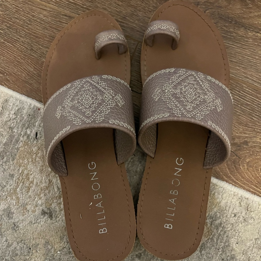 Billabong Taupe Embroidered Slide Sandals